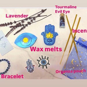 Evil Eye protection set, Evil eye Bracelet, evil eye wax melt, Good Luck Manifestation Kit positive vibes and harmony image 10