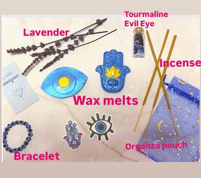 Evil Eye protection set, Evil eye Bracelet, evil eye wax melt, Good Luck Manifestation Kit positive vibes and harmony image 10