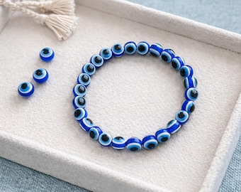 Blue Evil Eye Bracelet 6mm, Protection Jewelry, Boho Stretch Bracelet, Good Luck Bracelet