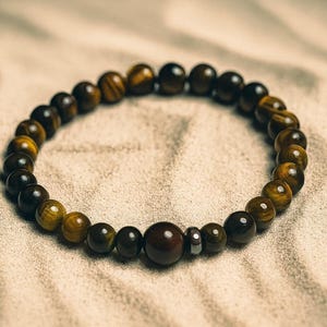 Tigers Eye 6mm  with brown 8mm Agate genuine stones bracelet together these gemstones can enhance protection and enhance your willpower.