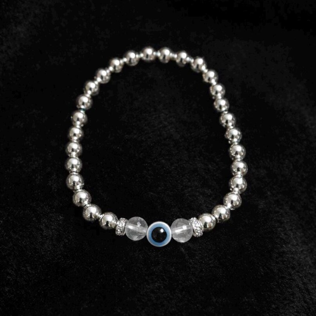 Silver Evil Eye Bracelet With Clear Crystal Accents Protective Beaded — free download