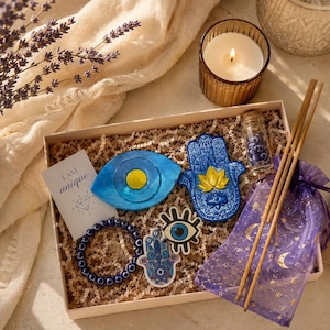 Evil Eye protection set, Evil eye Bracelet, evil eye wax melt, Good Luck Manifestation Kit positive vibes and harmony image 1