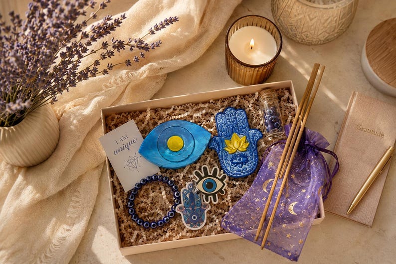 Evil Eye protection set, Evil eye Bracelet, evil eye wax melt, Good Luck Manifestation Kit positive vibes and harmony image 1