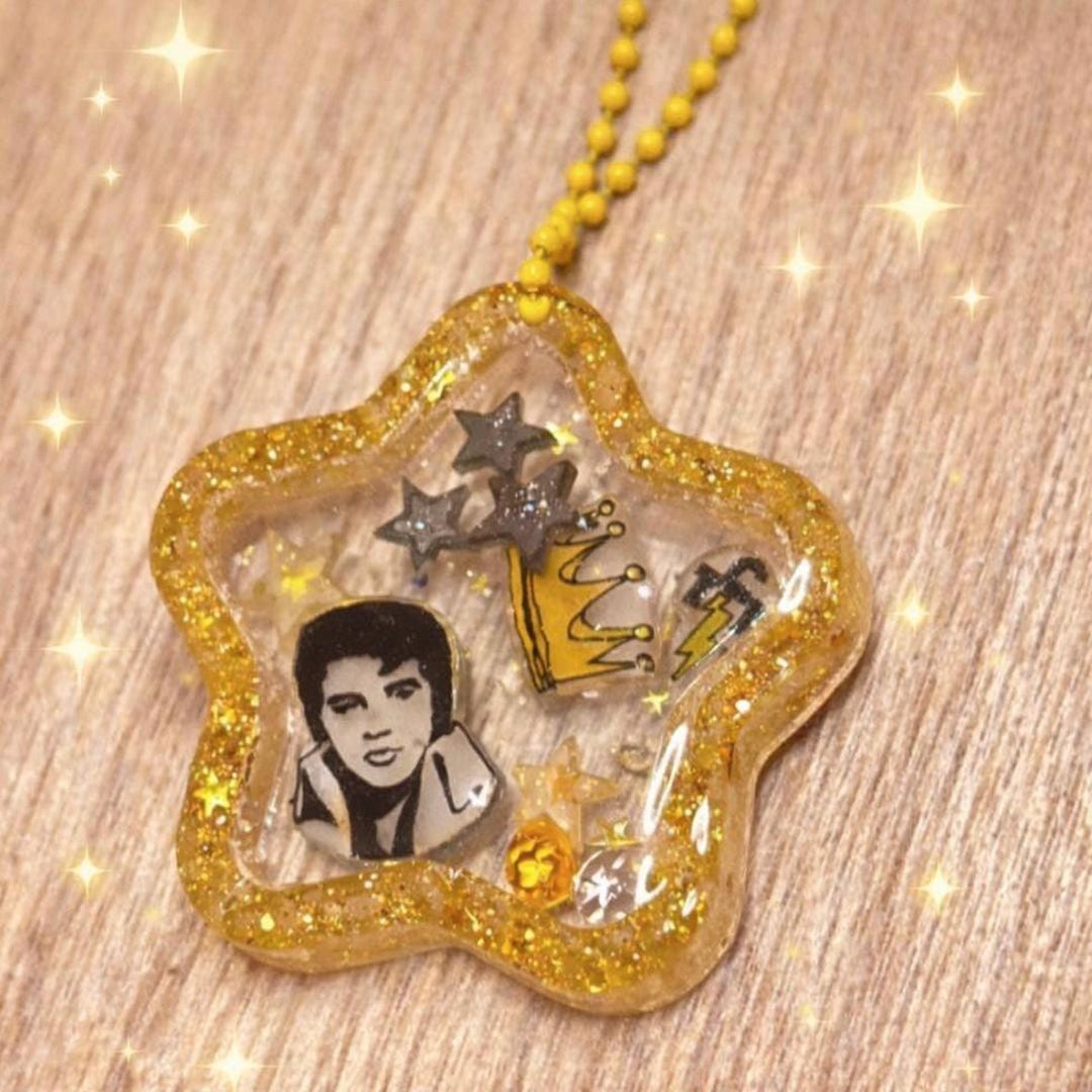 Tcb Keychain Elvis TCB Star Shaker Keychain, Gold Glitter Bag Charm, Handmade Resin ...