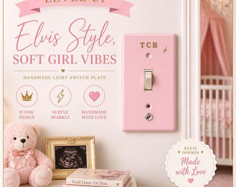 Elvis TCB Light Switch Cover Pink, Elvis Nursery Decor, Baby Girl Room Decor, Elvis Home Decor, Soft Girl Aesthetic, Handmade Toggle Plate