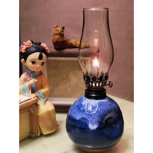 Blaue Glasöllampen, Handgefertigte Keramiköllampen, Hochtemperaturbeständige Tonöllampen, Exquisite Öllampenverzierungen
