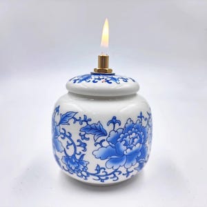 Blue and White Porcelain Oil Lamp, Handmade Ceramic Oil Lamp, Small Lighting Oil Lamp, Prayer Lamp, Traditional Kerosene Lamp