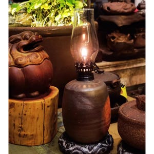 Handgefertigte Ton Öl Lampen, Glas Öl Lampen, Einzigartige Bizen Ware Keramik Öl Lampen, Vintage Butter Lampen, Arbeitszimmer Beleuchtung Öl Lampen