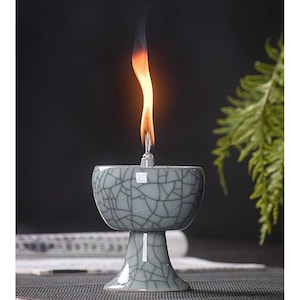 Retro Ceramic Oil Lamp, Meditation Oil Lamp, Traditional Kerosene Lamp, Handmade Ceramic Study Ornaments, Cotton Oil Lamp Wick