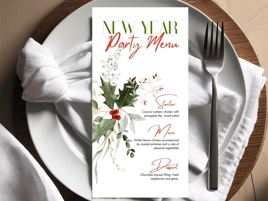 Festive Menu Template 15x29,7 Cm Printable Christmas & New Year Menu - Etsy