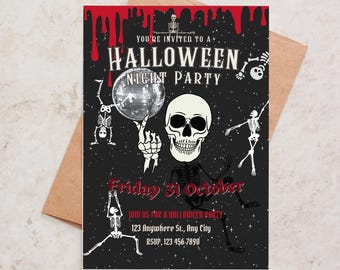 Halloween Disco Party Invitation: Spooky Glow Dance, Editable Canva Template (A6 Printable Digital Download)