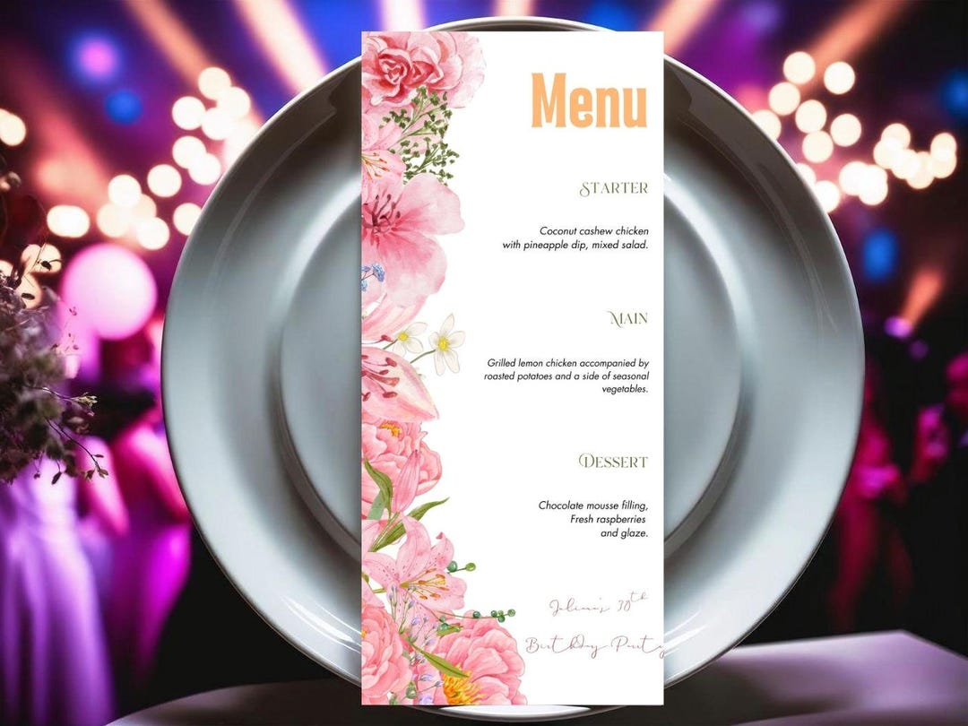 INSTANT Modern Editable Flower Menu Template - Floral Event Menu for ...