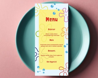 SpongeBob Theme Party Menu Template: Editable Canva Printable Digital Download