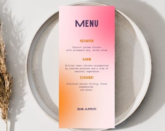 Elegant Sunset Dinner Menu Template: Editable Canva Design (A4 Digital Download)