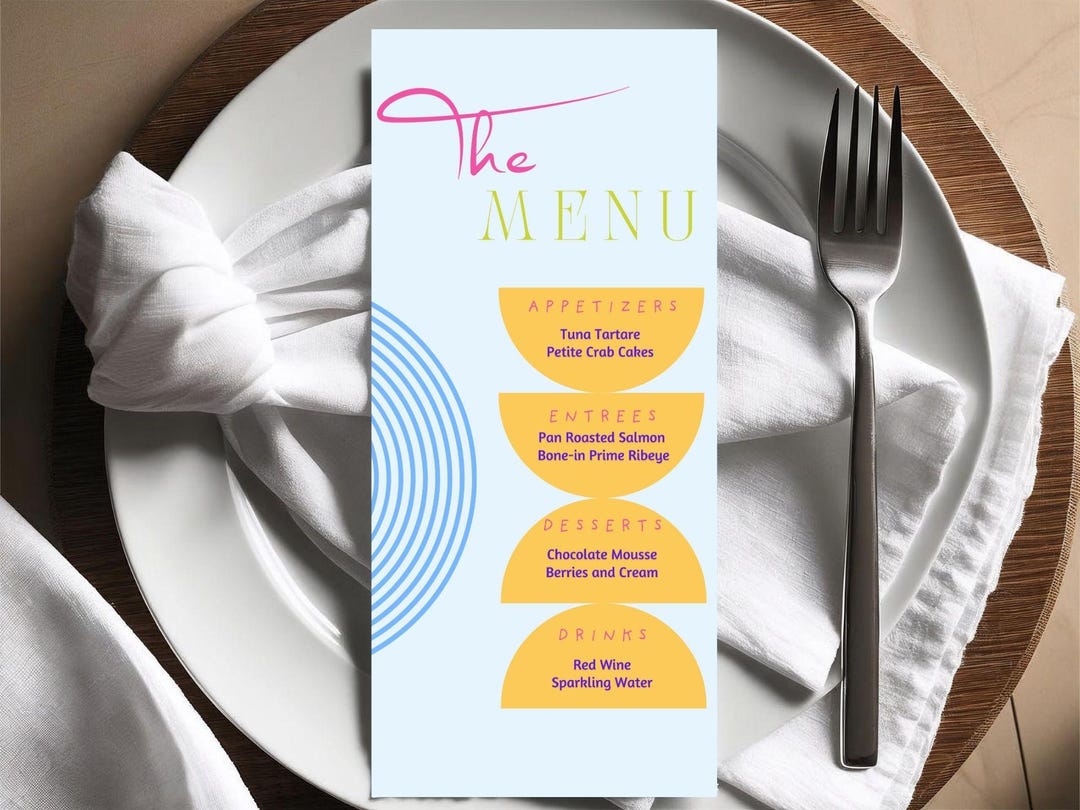Basic Event Menu Colorful Event Menu Template | Editable & Printable Design - Etsy