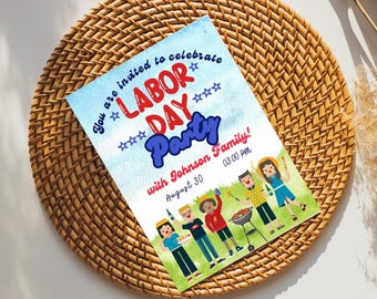INSTANT Labor Day A6 Invitation,  Editable Backyard BBQ, Picnic, or Pool Party Template