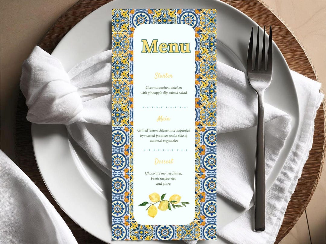 Italian Tile Menu Template: Lemon Wedding, Party Design (digital ...