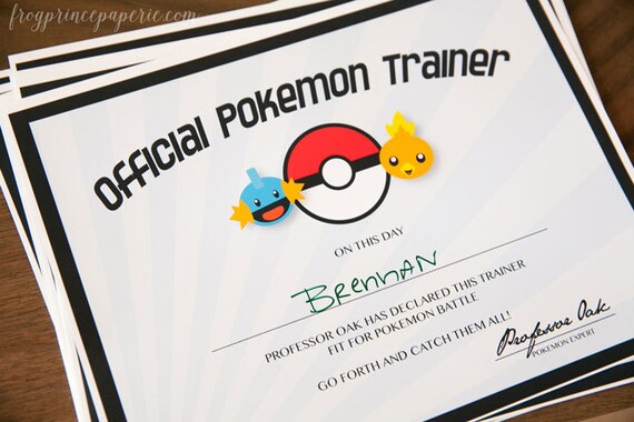 Pokemon Inspired Printable Trainer Certificate- INSTANT DOWNLOAD Il_570xn