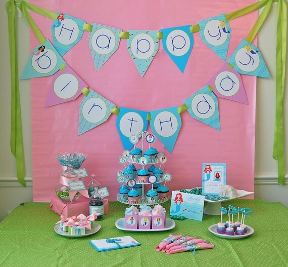 Little Mermaids Happy Birthday Banner - DIY Printable Il_570xn