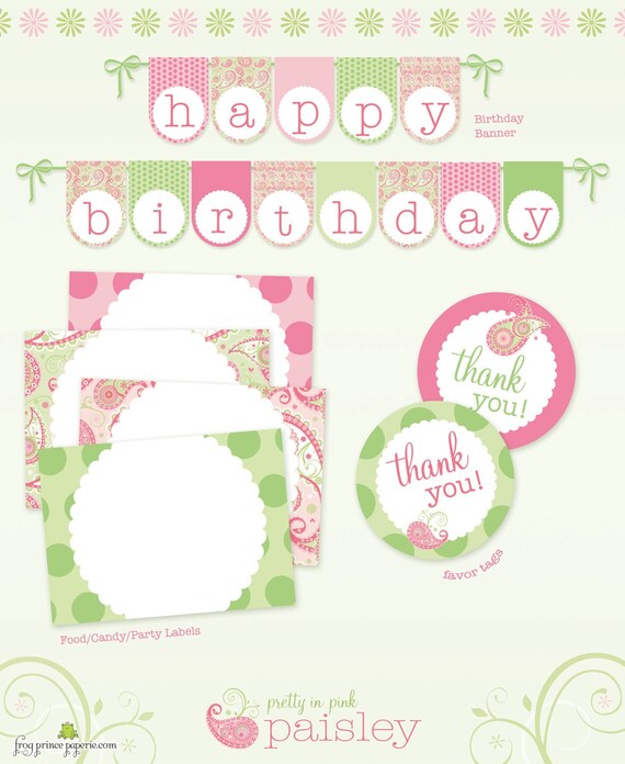 Paisley, Pretty and Pink Printable Party set - DIY Il_570xn