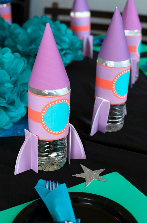 Rocket Party Water Bottle wrapper - INSTANT DOWNLOAD printable Il_570xn