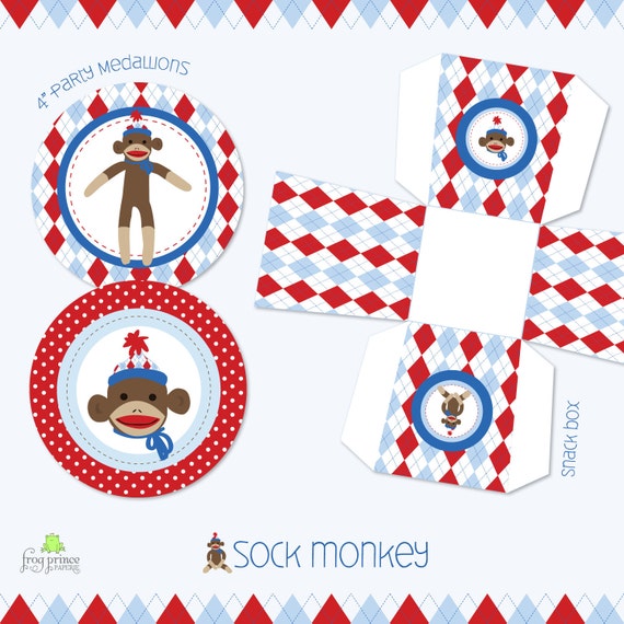 Argyle Sock Monkey Printable Party Pack - DIY Il_570xn