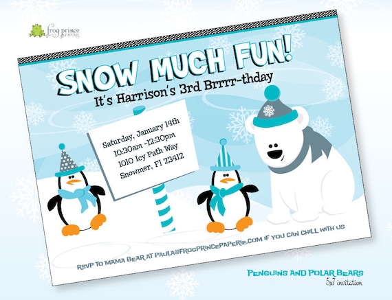Polar Bear and Penguins Custom Printable Birthday Invitation Il_570xn
