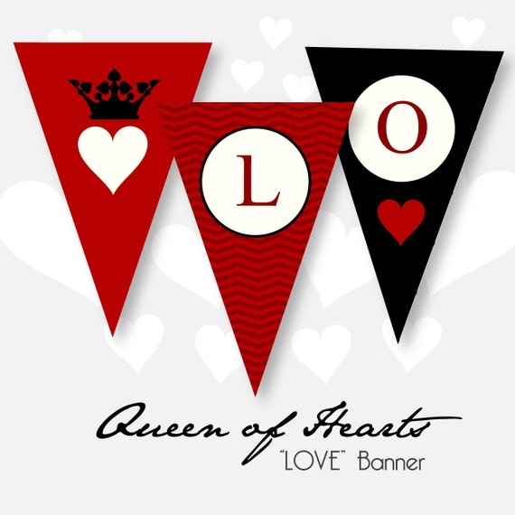 Queen of Hearts Valentine LOVE Banner - DIY Printable Il_570xn