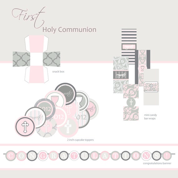 First Communion, Baptism or Confirmation Printable Party - Pink Il_570xn