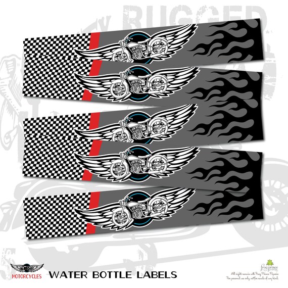 Motorcycle Biker Birthday Printable Water Bottle Wrappers Il_570xn
