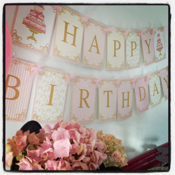 Cake Tea Party Custom Printable Party Happy Birthday Banner Il_570xn