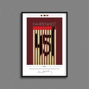 Fahrenheit 451 boekomslag poster | Ray Bradbury | Fahrenheit 451-poster | Fahrenheit 451 omslagafdruk | Boekposters | Cadeau boekenliefhebber