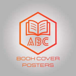 May include: A red hexagonal logo with an open book icon and the letters "ABC" inside. The text "BOOK COVER POSTERS" is below the logo.