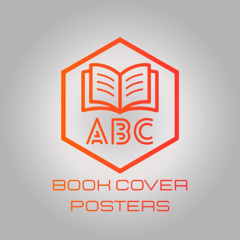 May include: A red hexagonal logo with an open book icon and the letters "ABC" inside. The text "BOOK COVER POSTERS" is below the logo.