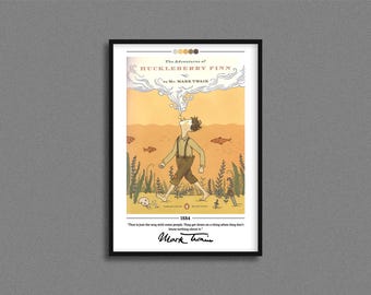 The Adventures of Huckleberry Finn Book Cover Poster | Mark Twain | Adventures of Huckleberry Finn Poster |  Book Posters | Book Lover Gift