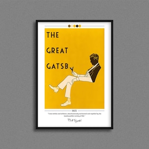 Póster de portada de El Gran Gatsby / F. Scott Fitzgerald / Póster de El Gran Gatsby / Impresión de portada de El Gran Gatsby / Póster de libro, regalo para amantes de la lectura