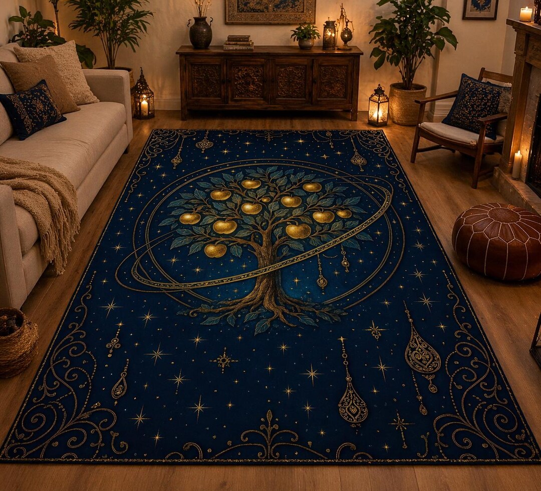 Golden Apple Tree Rug, Celestial Tree of Life Carpet, Boho Mystic Area ...