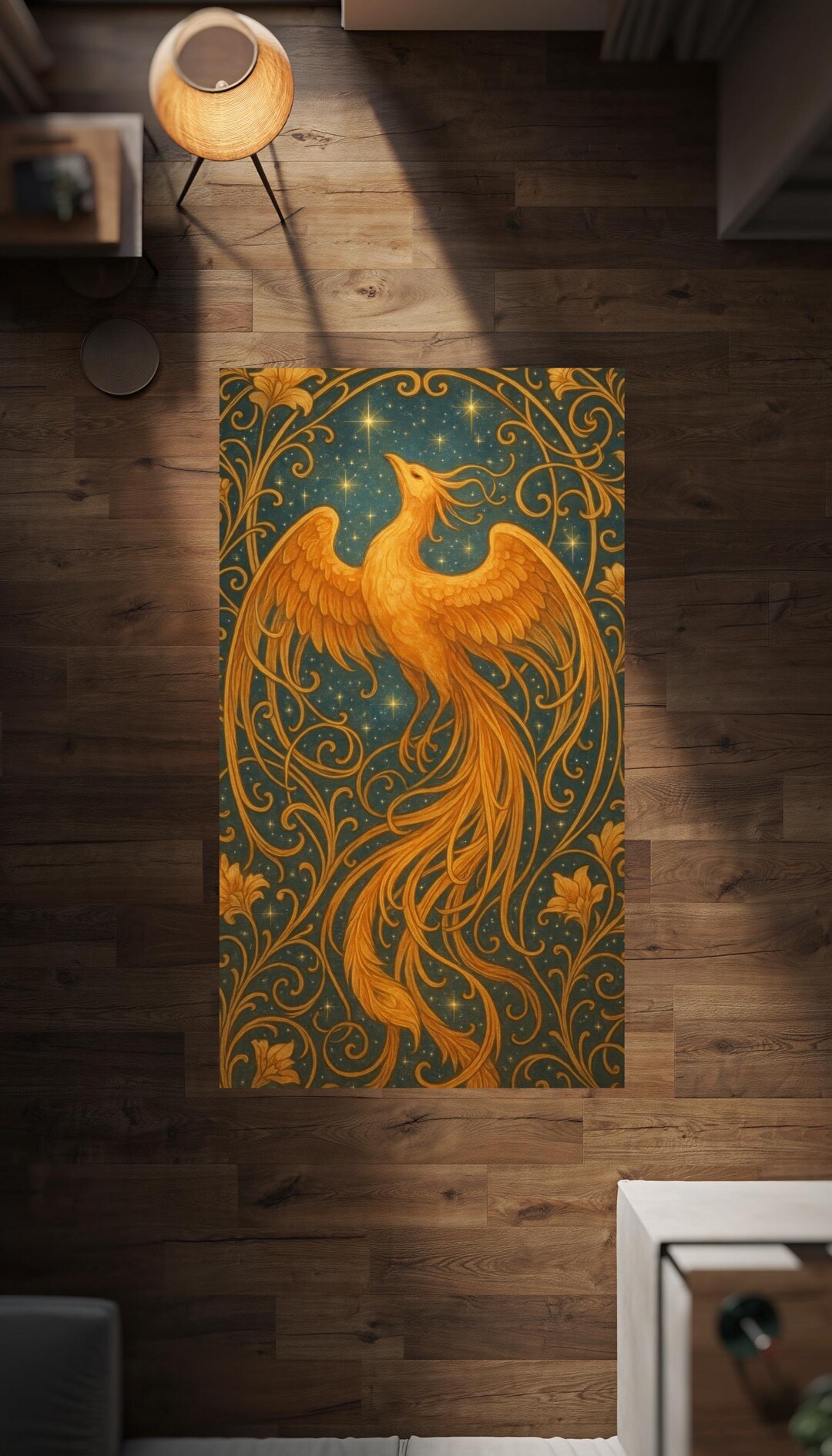 Phoenix Rug, Art Nouveau, Golden Phoenix Area Rug, Mystical Phoenix ...