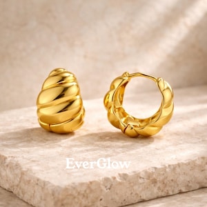 14K Gold Croissant Hoop Earrings | Sculptural Twist, Minimalist Statement Jewelry