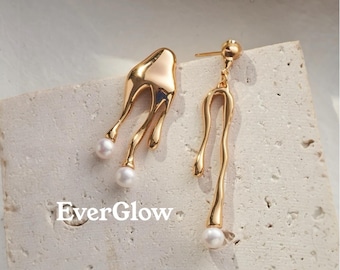 Asymmetrical 18K Gold Plated Sculptural Earrings | Modern Art Studs