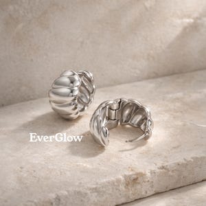 Silver Tone Croissant Hoops| Minimalist Chunky Stud Earrings| Modern Sculptural Jewelry| Clean and Effortlessly