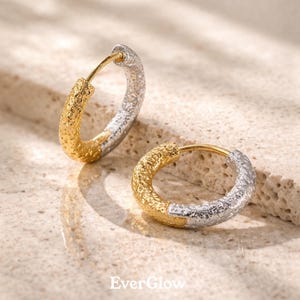 Two-Tone Hammered Hoop Earrings: Gold & Silver Minimalist Jewelry |Everyday Statement Earrings