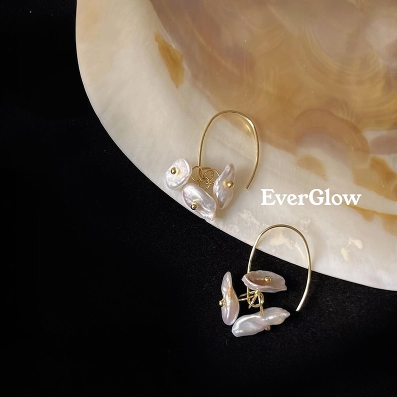 Handcrafted Baroque Pearl Drop Earrings: 14K Gold-Plated Brass, Sterling Silver Post image 3