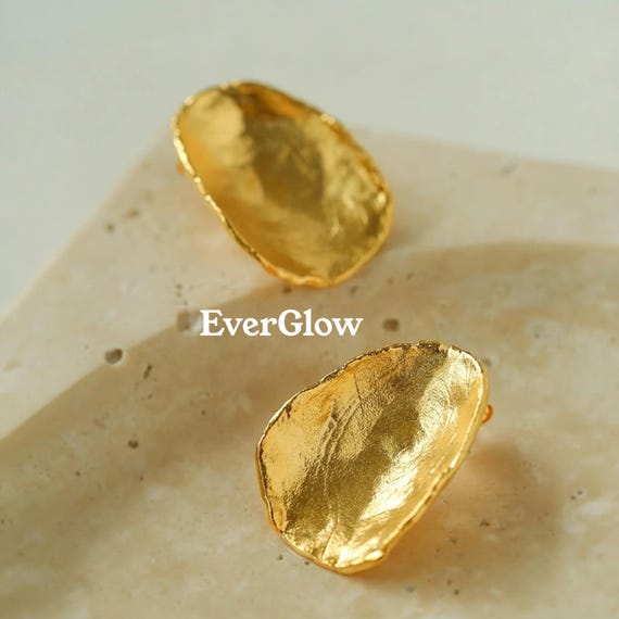 Organic Oval Stud Earrings | 18K Gold-Plated Textured Artistic Design (2 Sizes)