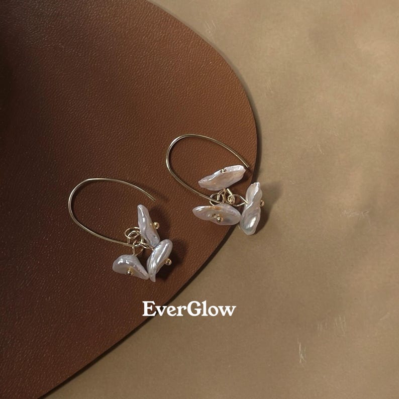 Handcrafted Baroque Pearl Drop Earrings: 14K Gold-Plated Brass, Sterling Silver Post image 4