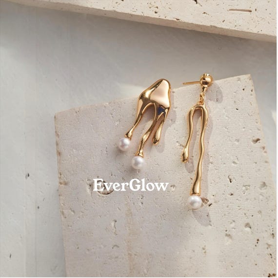 Asymmetrical 18K Gold Plated Sculptural Earrings | Modern Art Studs