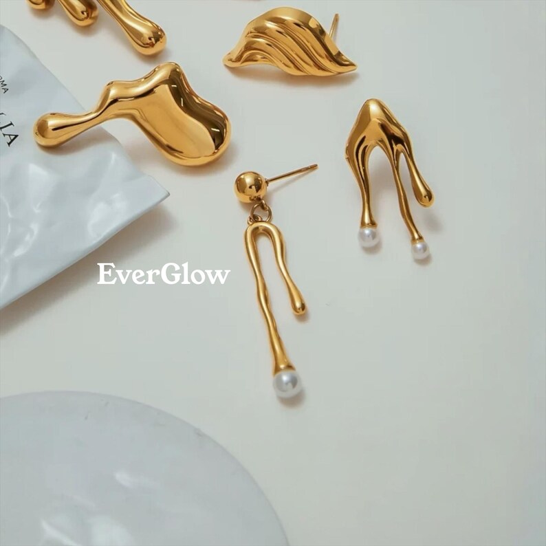 Asymmetrical 18K Gold Plated Sculptural Earrings | Modern Art Studs image 11