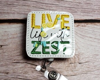 Live Life With Zest Badge Reel, Shaker Badge Reel, Retractable ID Badge Holder, Badge Topper, Badge Buddy, ID Badge Clip, Nurse Badge