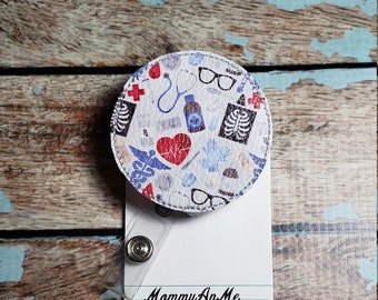 Medical Badge Reel, Retractable ID Badge Holder, Round Badge Reel, Nurse Badge Reel, Doctor Badge Reel, RN Badge Reel, L&D Badge Reel