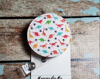 Round Dinosaur Badge Reel, Interchangeable Badge Reel, Retractable ID Badge Holder, Pediatric Nurse Badge Reel, Employee ID Reel